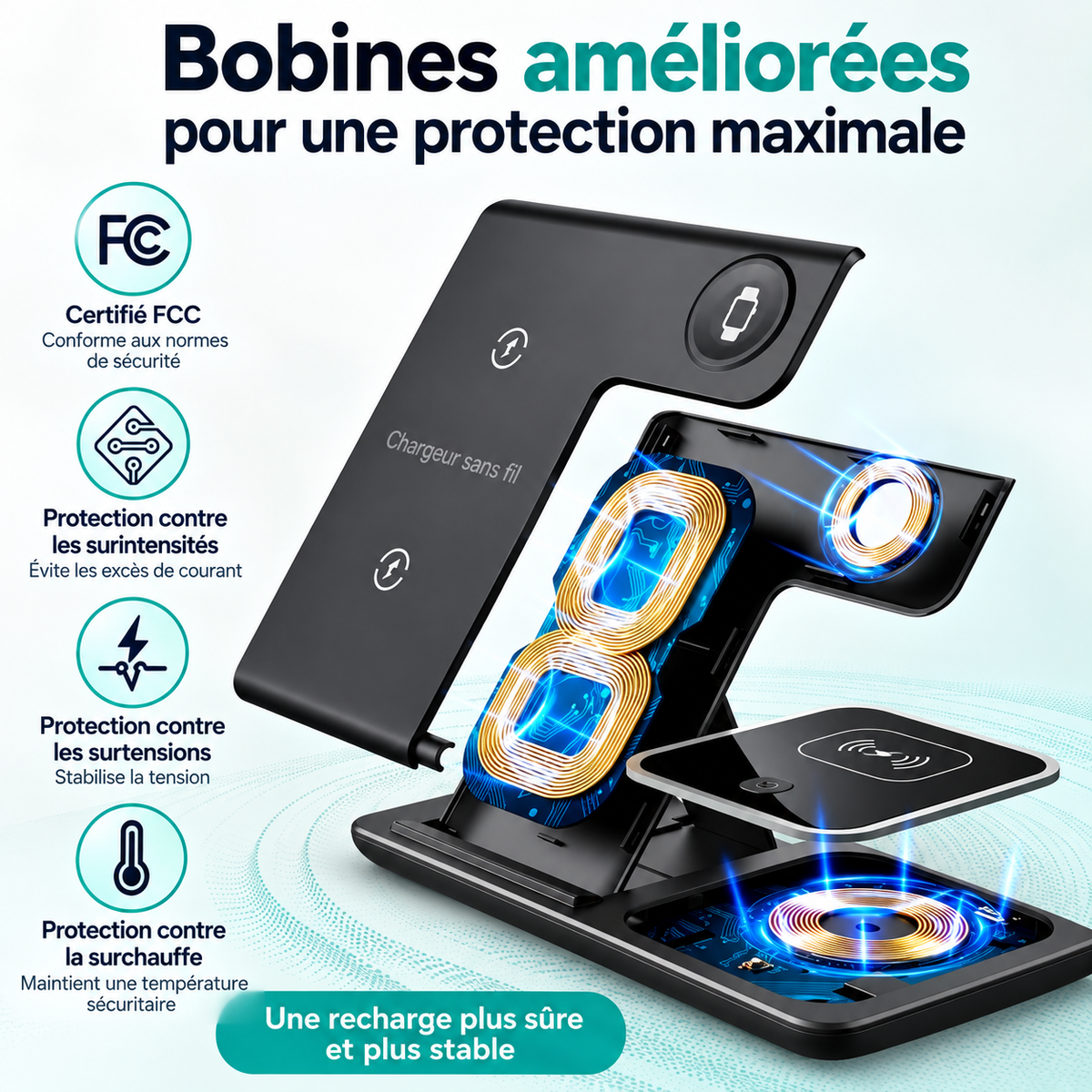 Station de recharge sans fil 3-en-1 pliable – 30 W