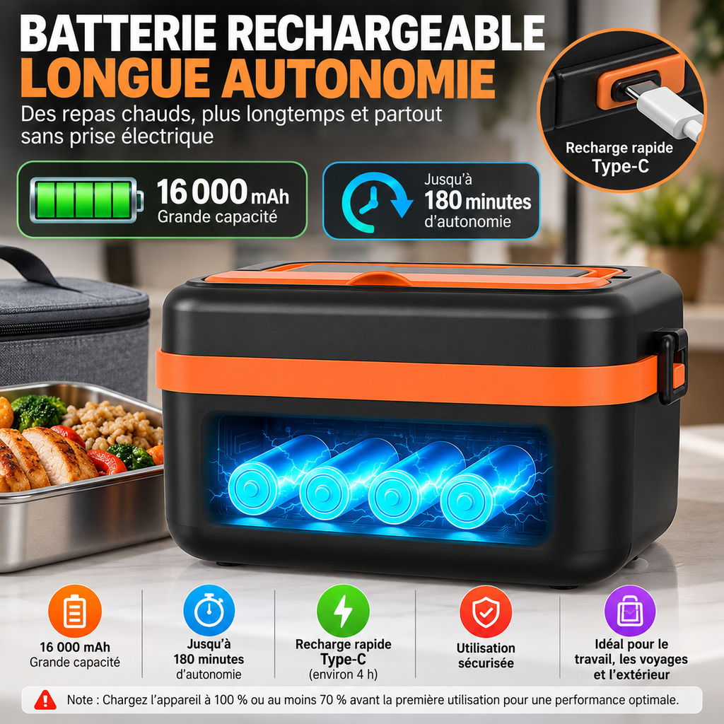 Boîte à lunch chauffante portable – 1 L