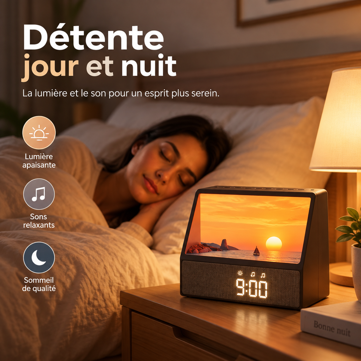 Réveil lumineux avec bruit blanc et Bluetooth