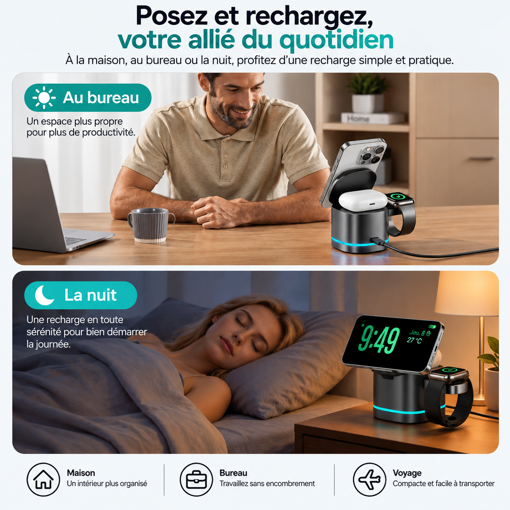 Station de recharge magnétique 3-en-1 – 15 W