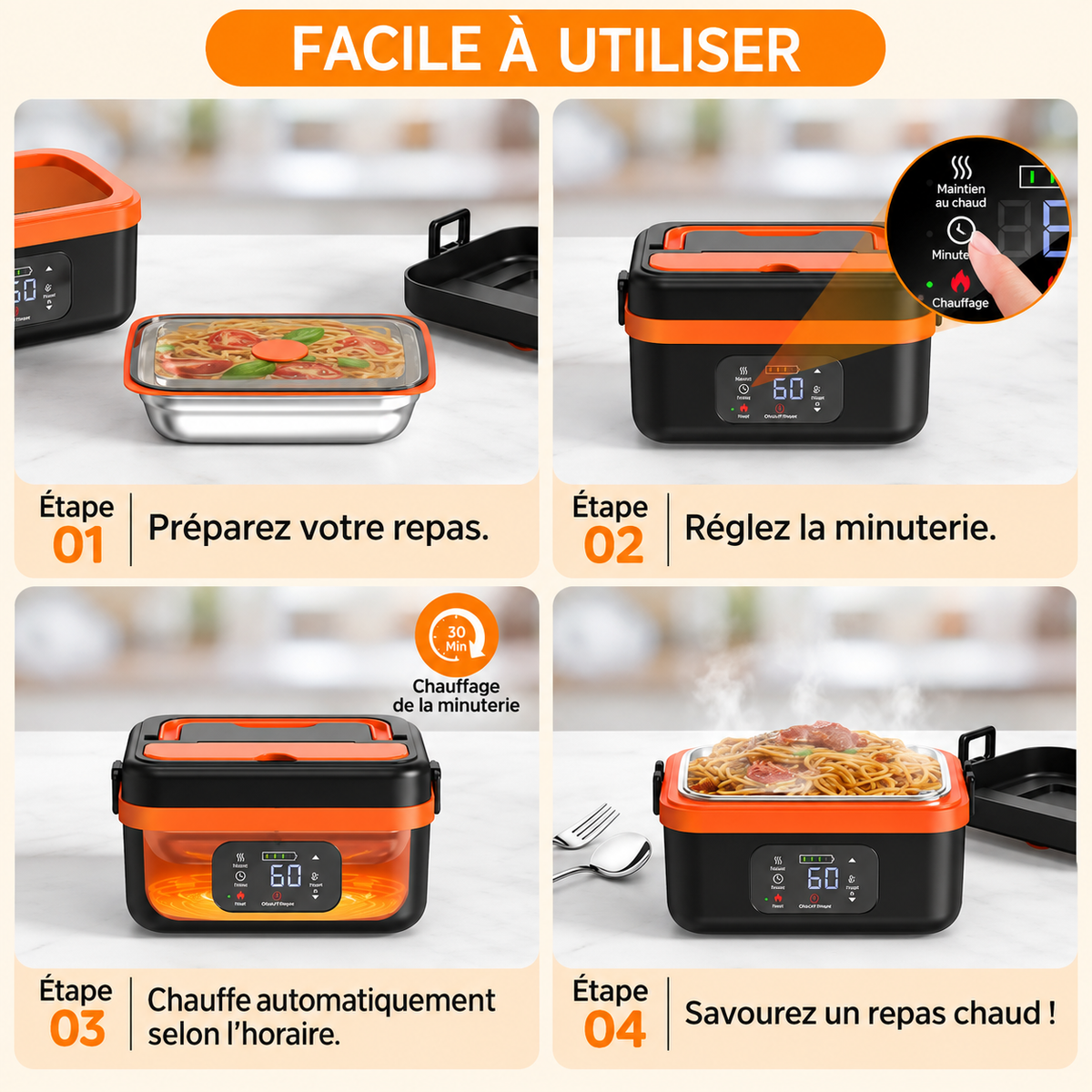 Boîte à lunch chauffante portable – 1 L