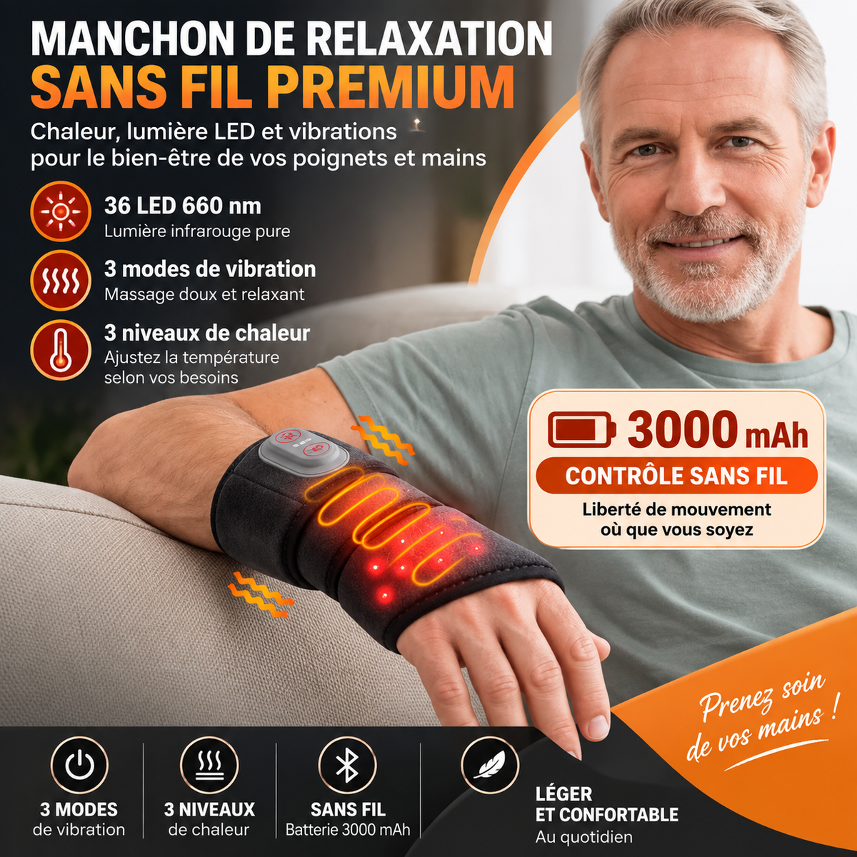 Masseur de poignet LED avec chaleur réglable