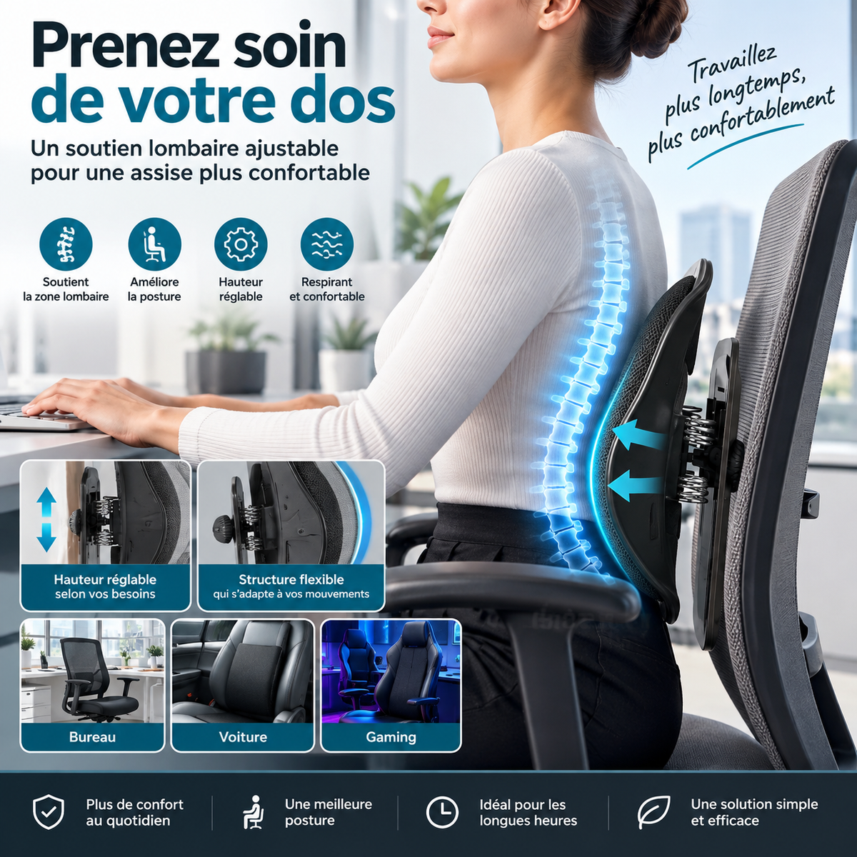 Support lombaire ergonomique réglable