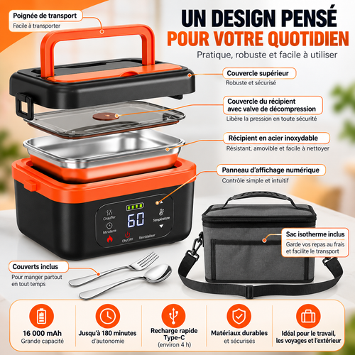 Boîte à lunch chauffante portable – 1 L