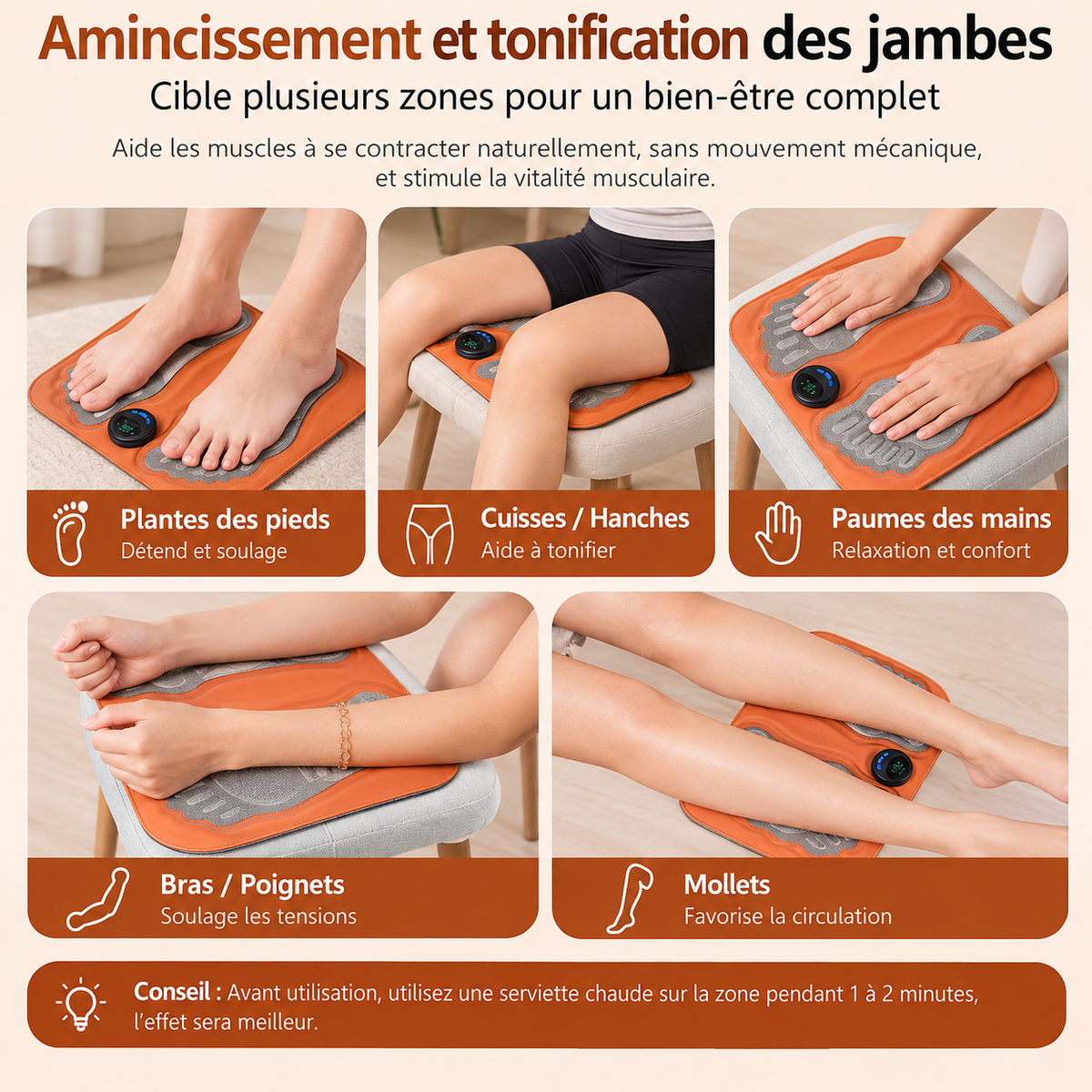 Tapis de massage des pieds EMS – 15 intensités