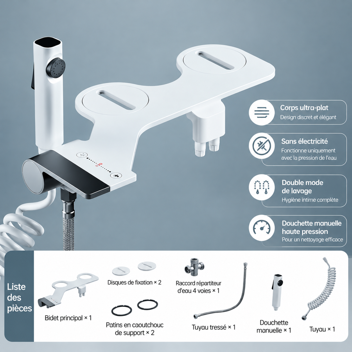 Bidet WC Ultra-Plat à Double Buse – Hygiène & Confort