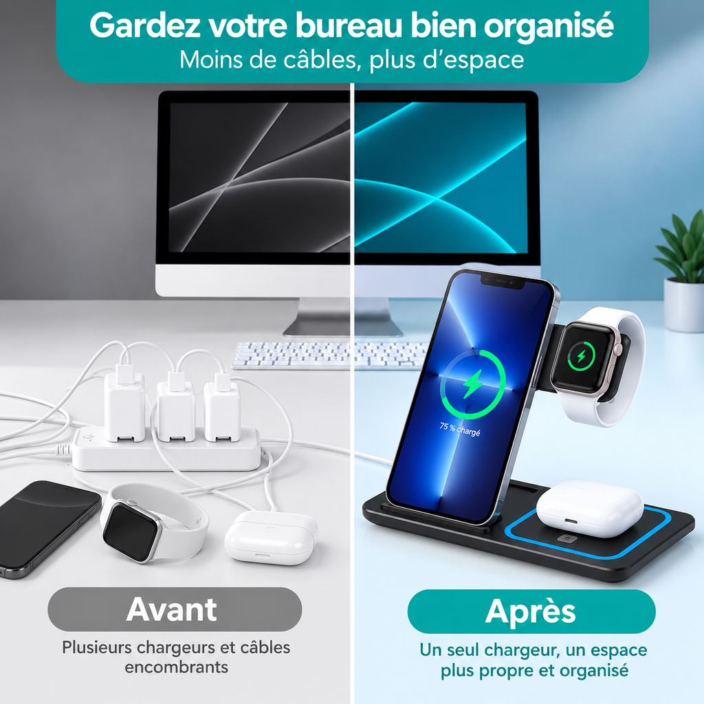 Station de recharge sans fil 3-en-1 pliable – 30 W