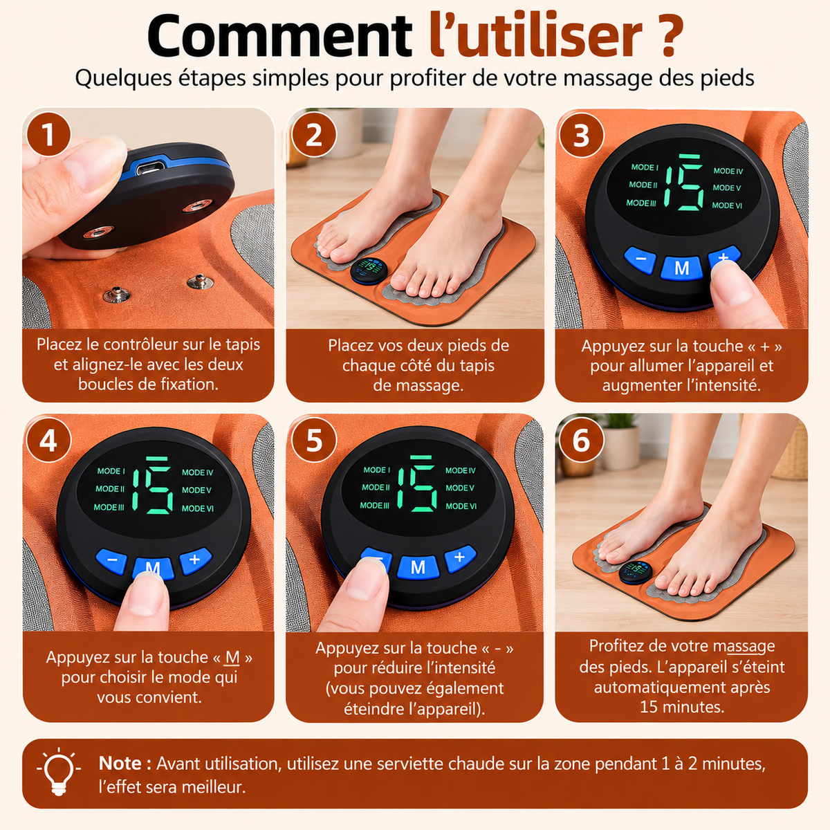 Tapis de massage des pieds EMS – 15 intensités