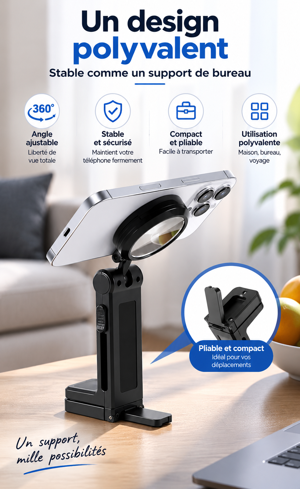 Support magnétique extensible pour téléphone