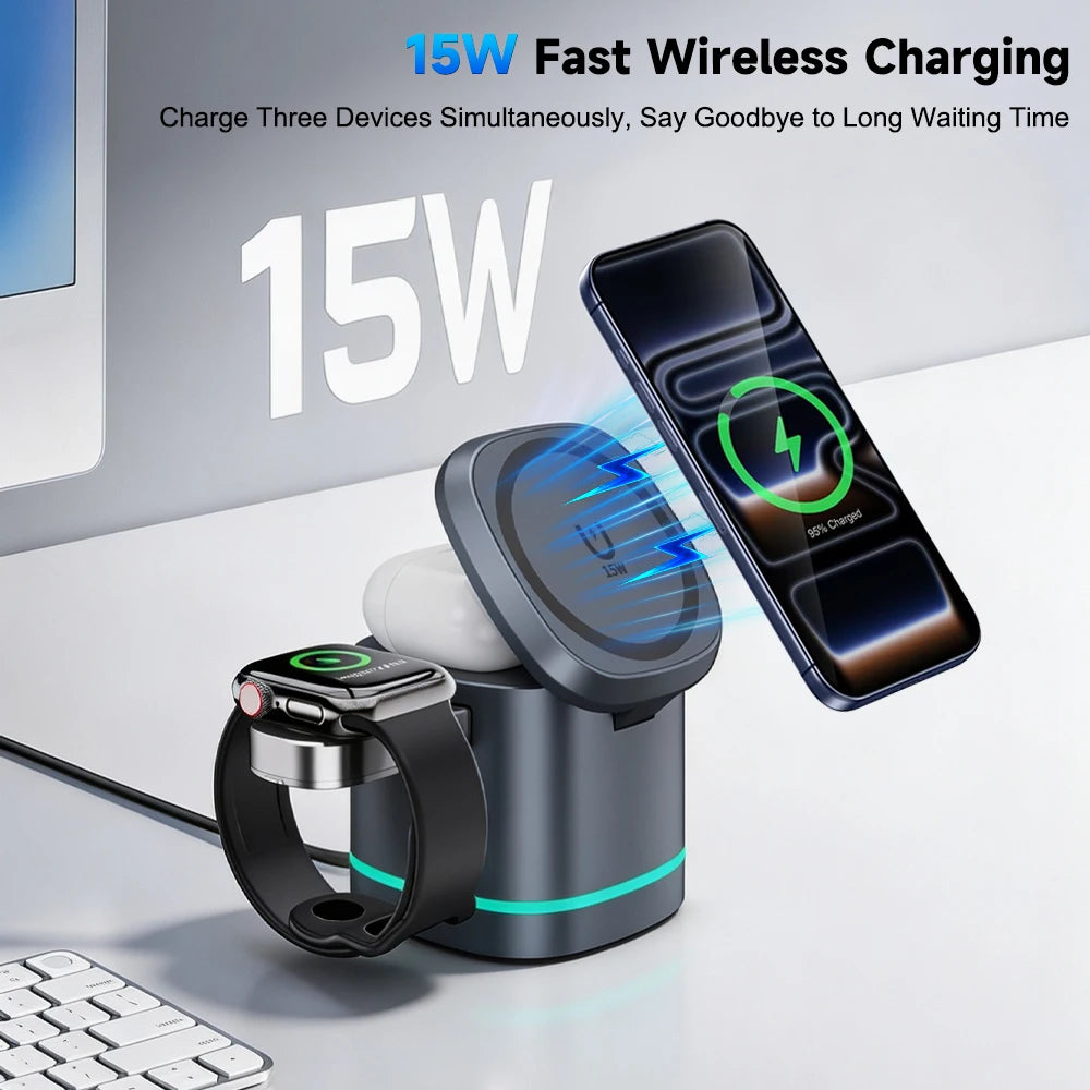 Station de recharge magnétique 3-en-1 – 15 W