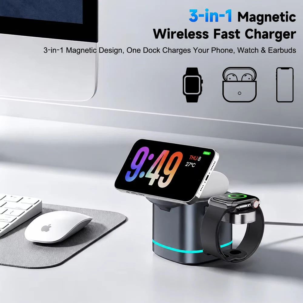 Station de recharge magnétique 3-en-1 – 15 W