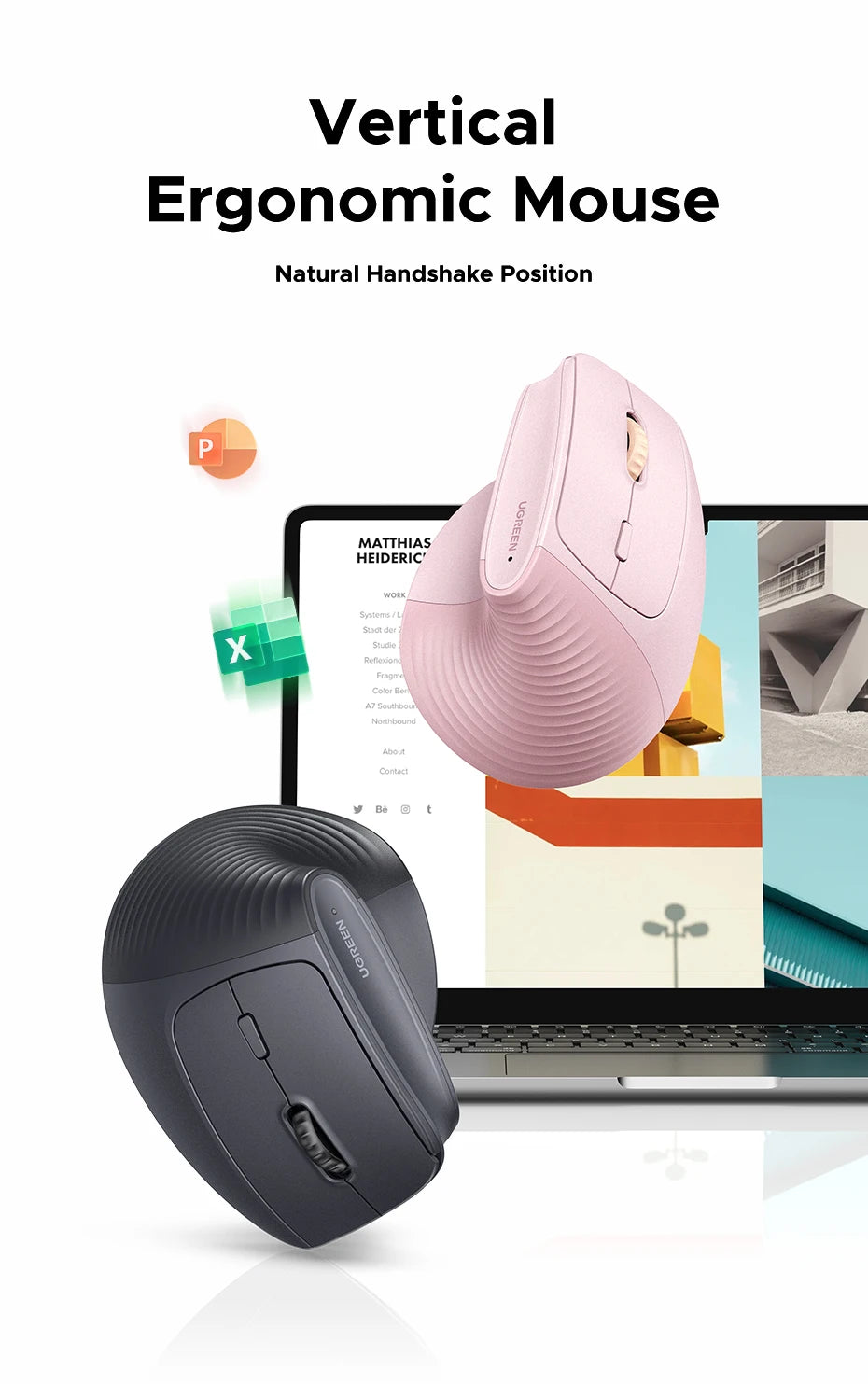 Souris verticale ergonomique sans fil UGREEN – 4000 DPI
