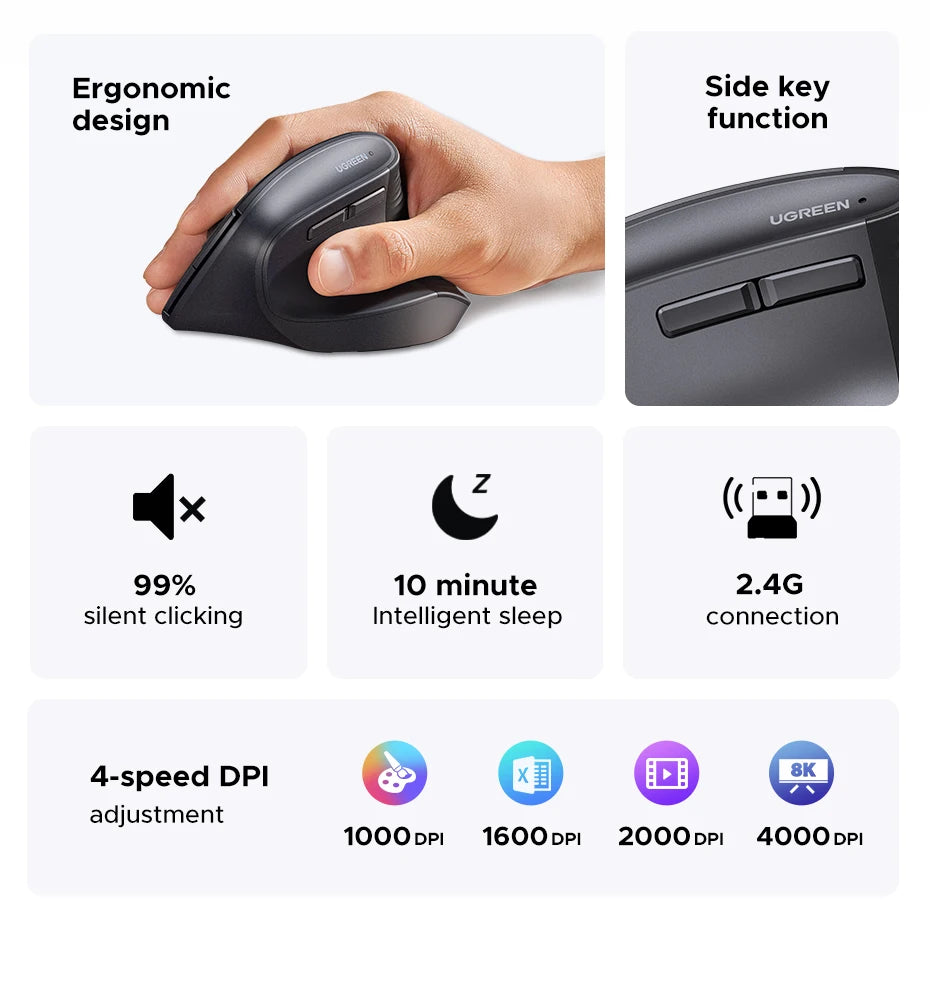 Souris verticale ergonomique sans fil UGREEN – 4000 DPI