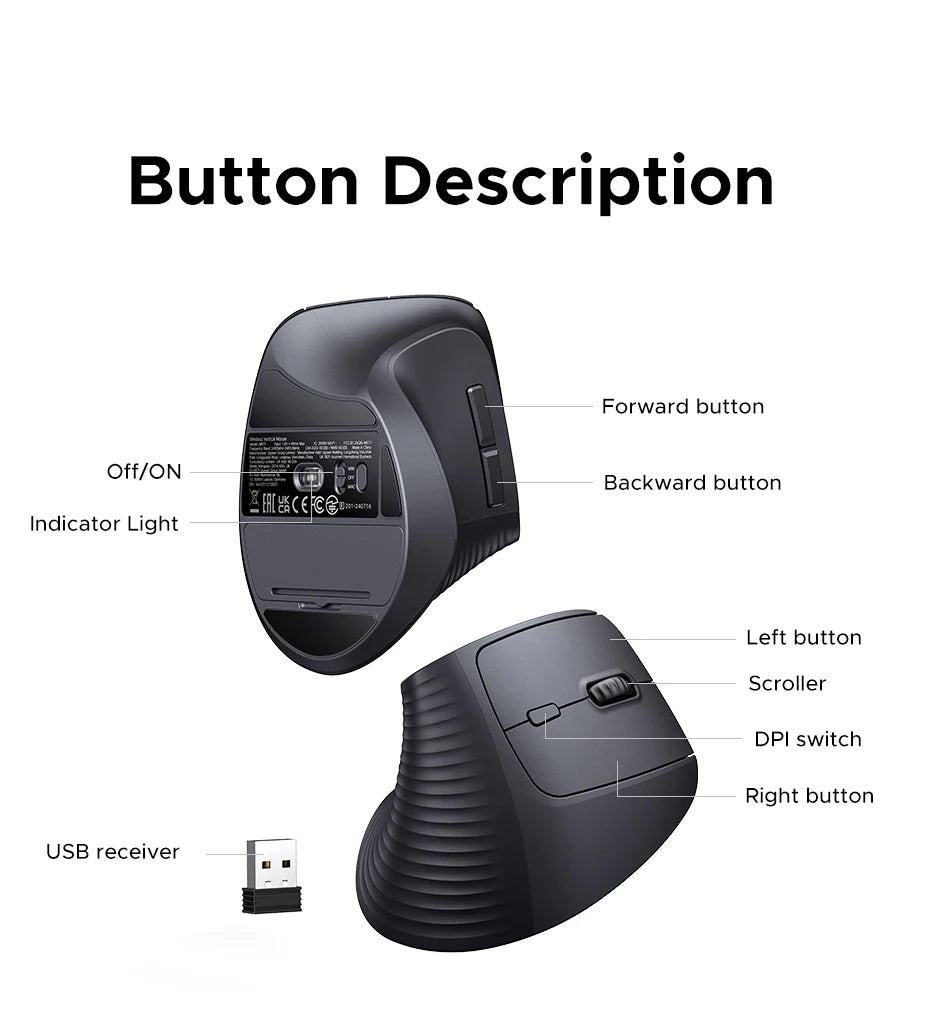 Souris verticale ergonomique sans fil UGREEN – 4000 DPI