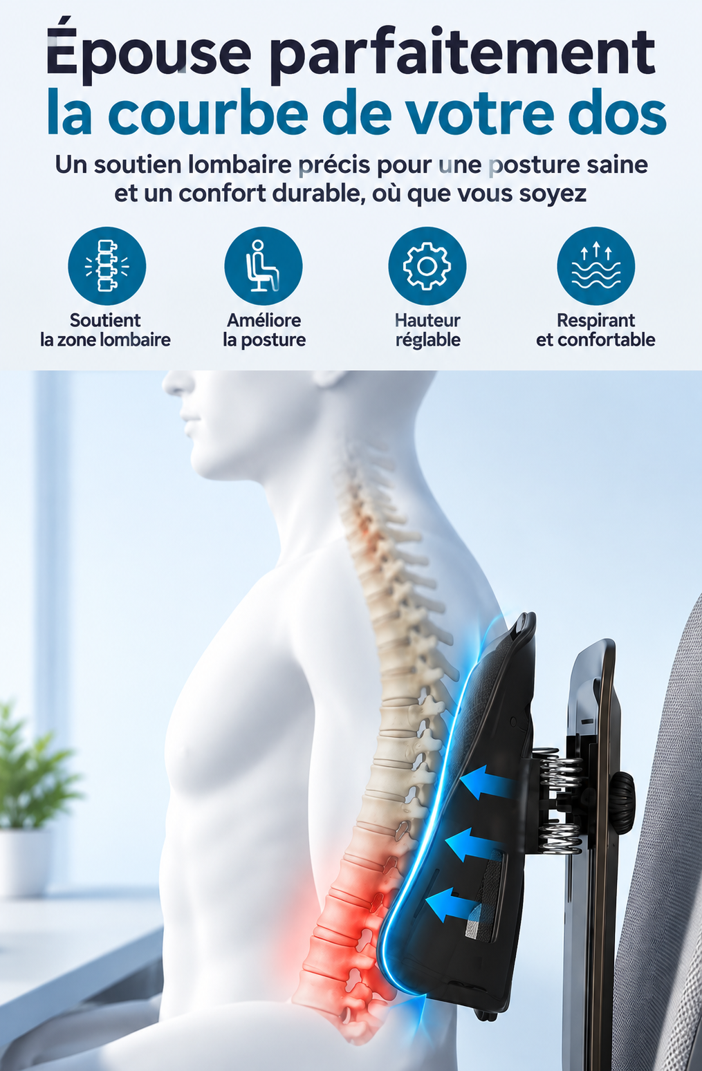 Support lombaire ergonomique réglable