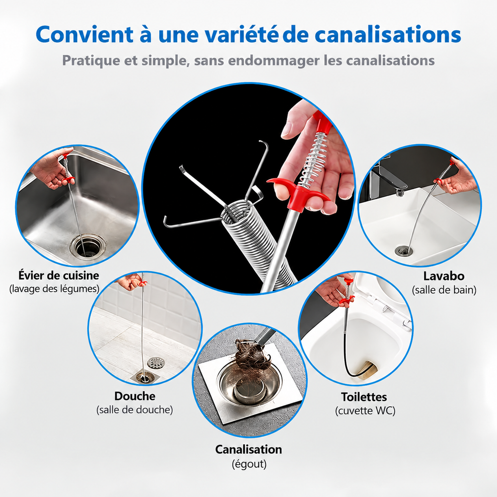 Déboucheur de Canalisation Flexible à Ressort – Nettoyage Facile et Rapide
