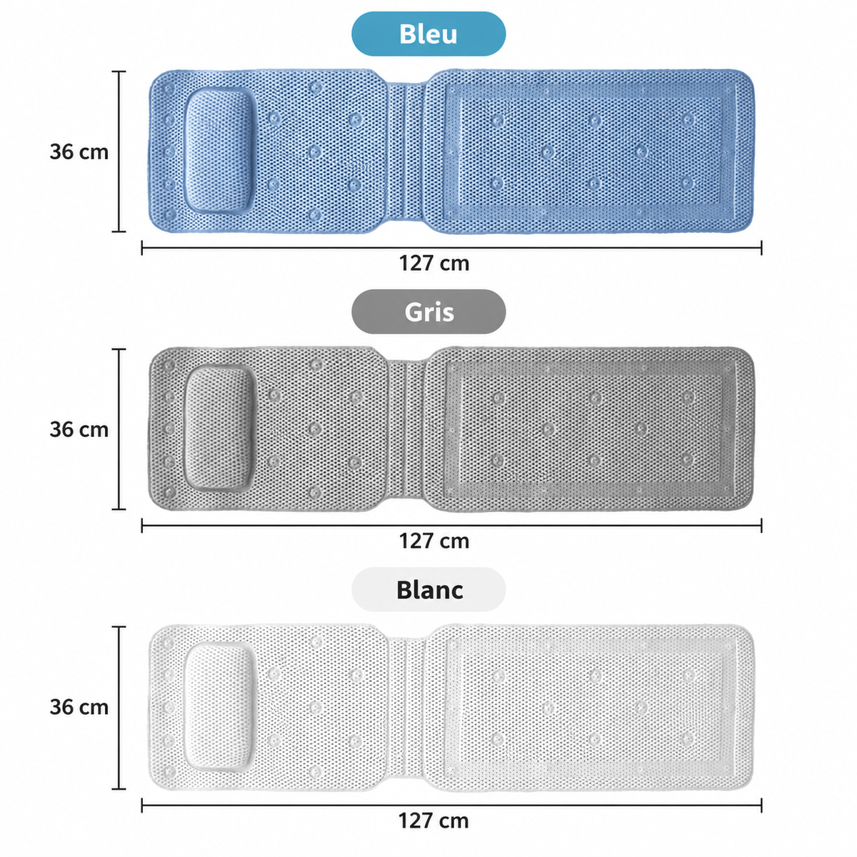 Tapis de baignoire bleu gris blanc dimensions 127 x 36 cm